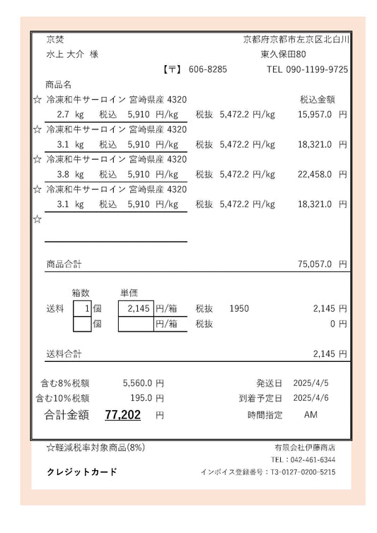 キョウヤ様　決済用　和牛冷凍サーロイン
