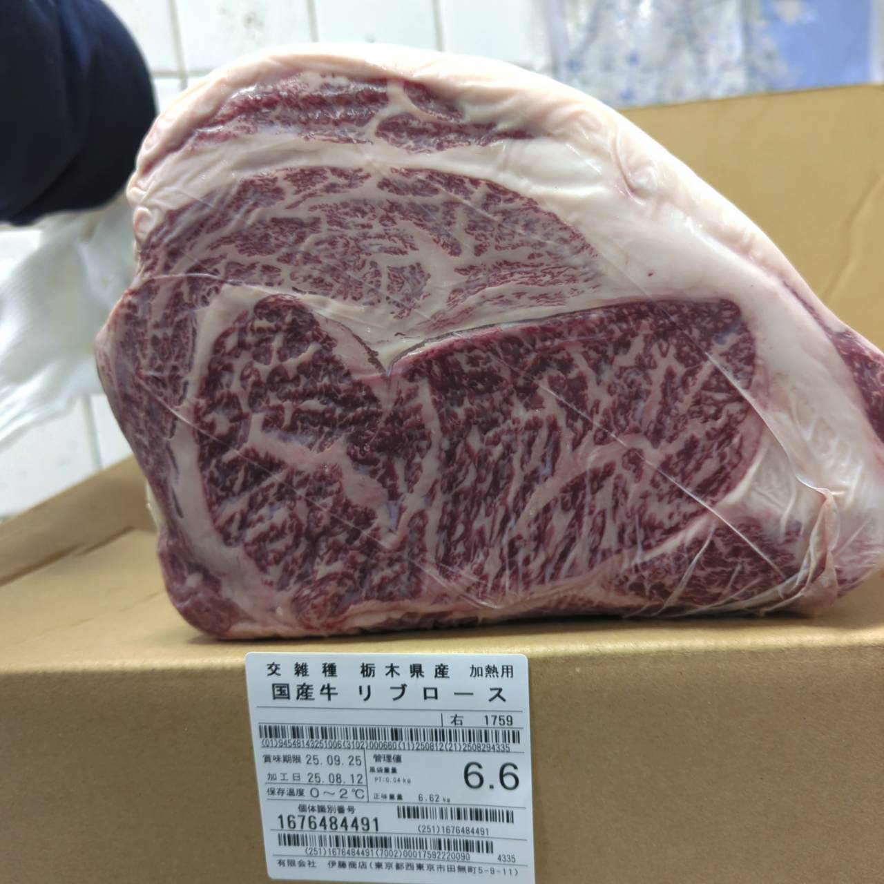 冷蔵 交雑牛リブロース 　6.6kg　栃木県産　1759右  単価¥4800/kg 賞味期限2025/9/25