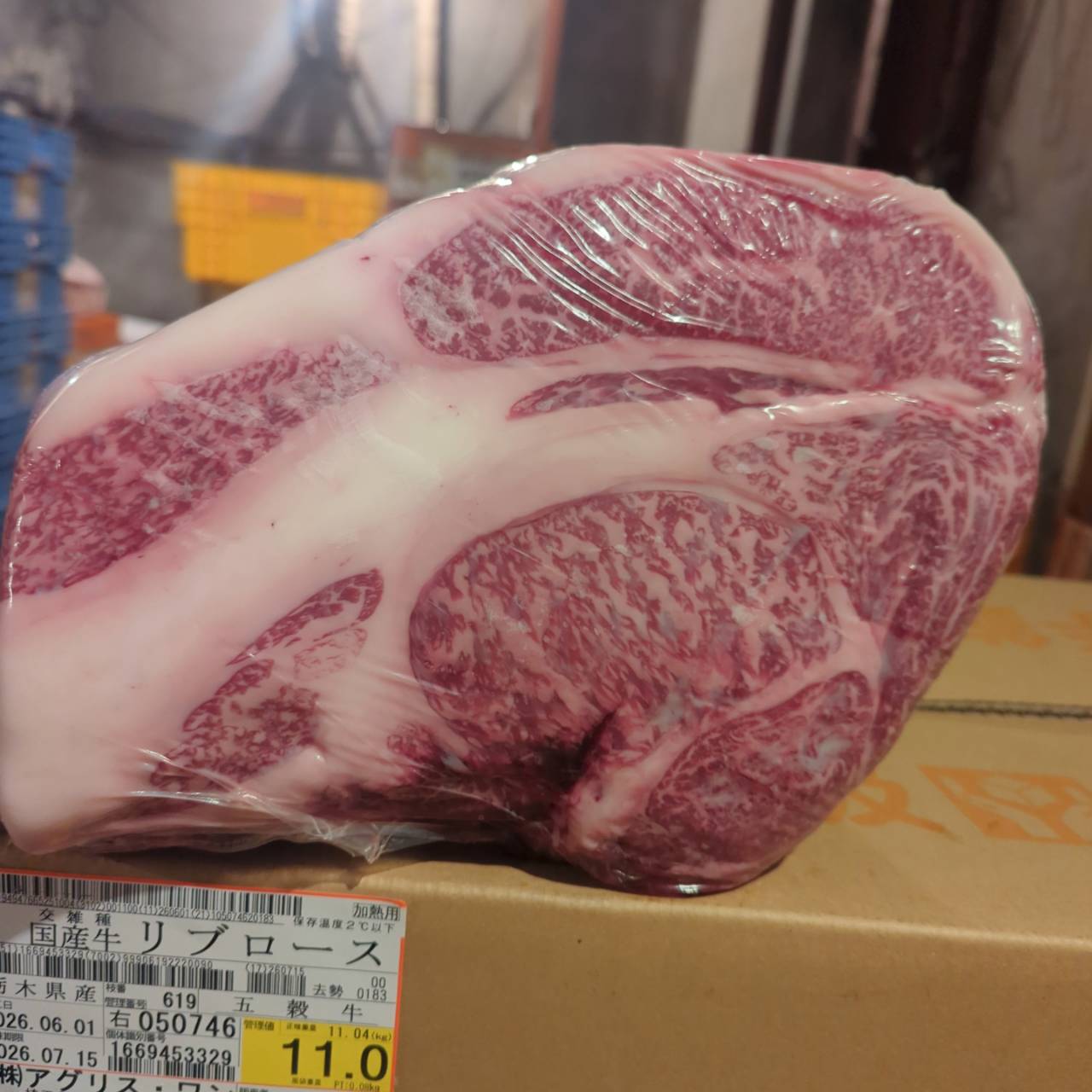 【新着】冷蔵 交雑牛リブロース 　 栃木県産　11.0kg　619右　単価¥5200/kg 賞味期限2026/7/15