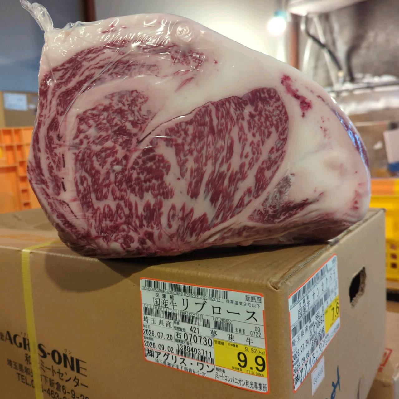 【スポットセール】冷蔵 　国産交雑牛 リブロース　 421右　9.9kg 　単価4,860/kg（税込）
