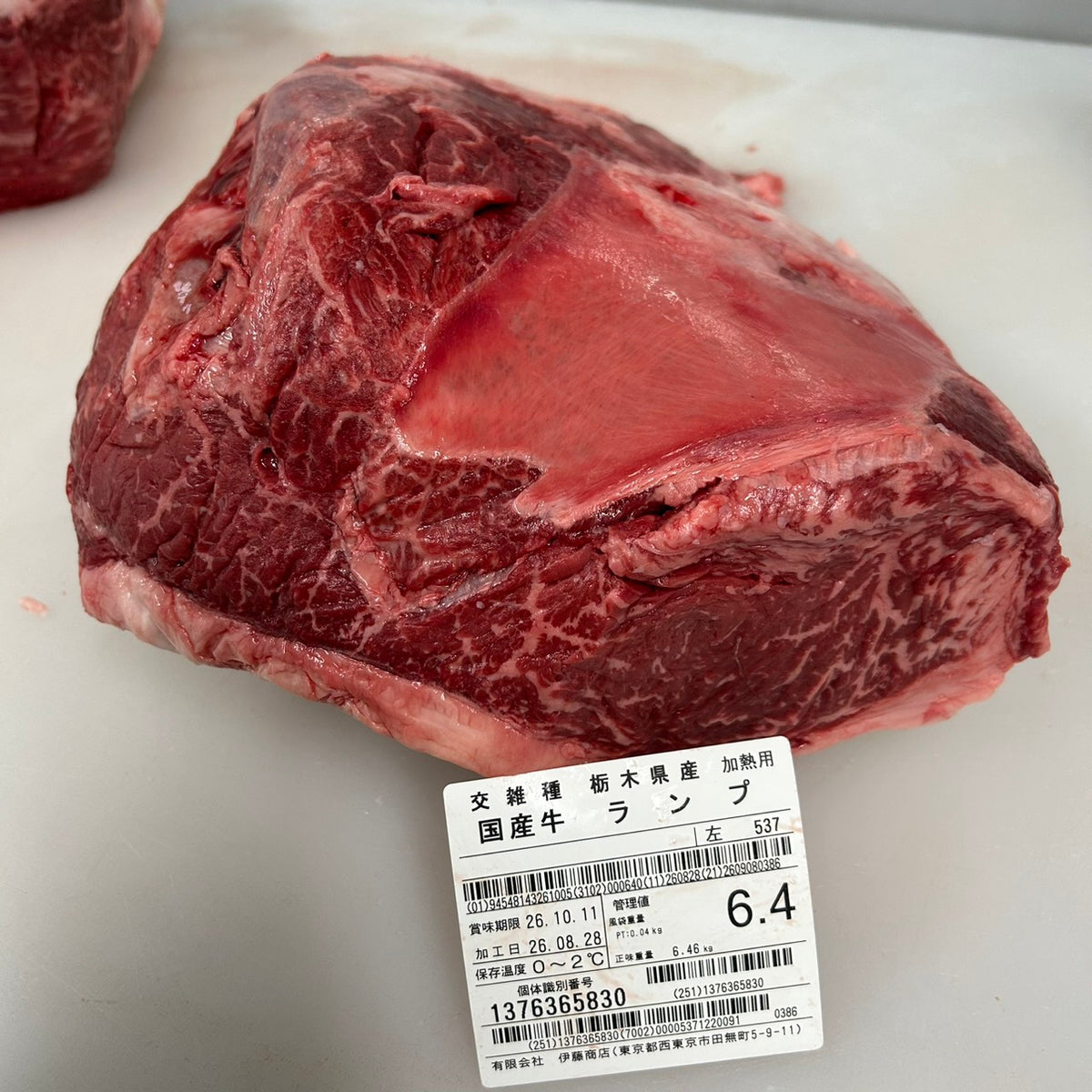 【写真現物】冷蔵 　国産交雑牛ランプ　 537左 6.4kg 　単価3,650/kg（税込）